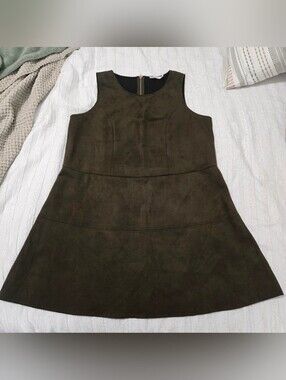 Just Fab - A-Line Suede Sleeveless Mini Dress - Olive Green/Brown